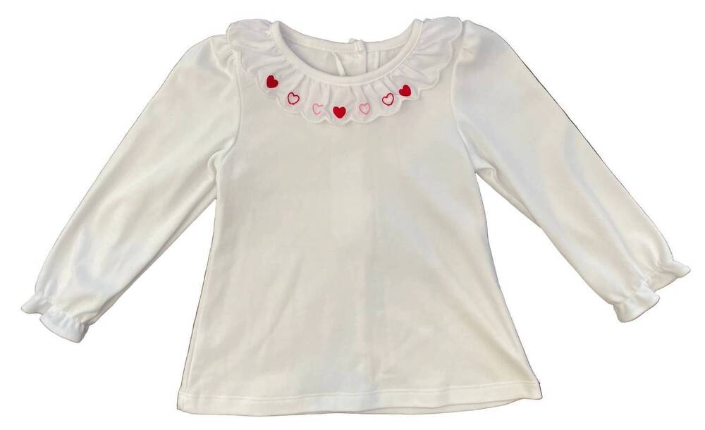 NEW ZUCCINI KIDS girl's hearts embroidered scallop knit blouse in white